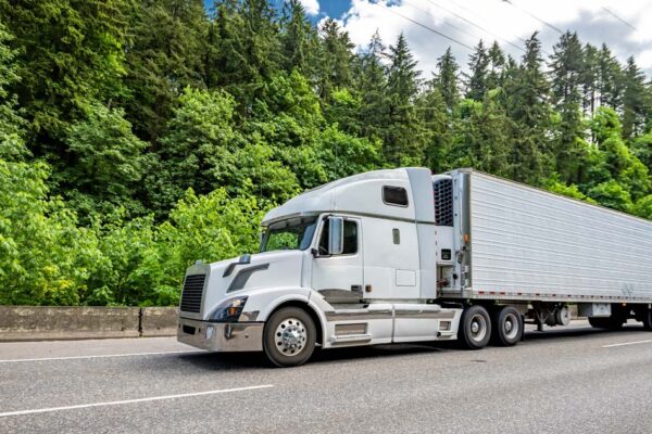 Heavy duty truck driving on a road